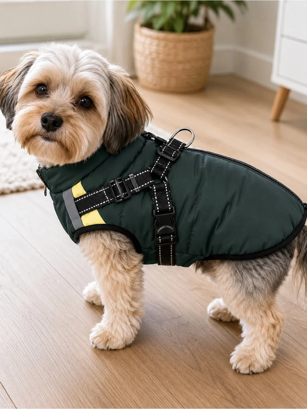 Kuoser XS Waterproof Dog Winter Coat Harness Jacket Green Reflective